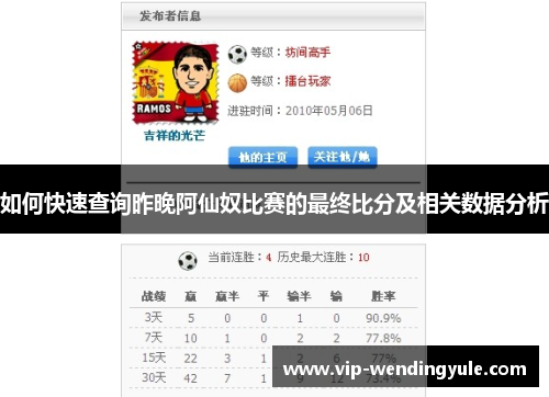 如何快速查询昨晚阿仙奴比赛的最终比分及相关数据分析 如何快速查询昨晚阿仙奴比赛的最终比分及相关数据分析